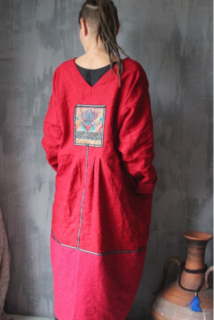 Linen boho coat. Luxurious red. Linen cardigan.