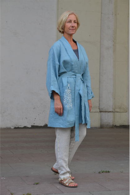 Japanese collection. Sky-colored linen duster