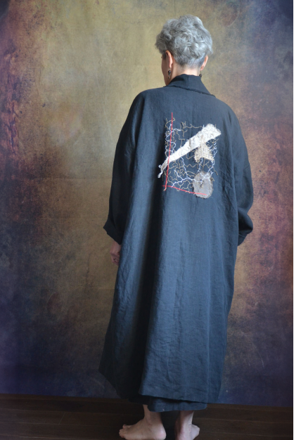 Japanese collection. Linen cardigan Japanese fantasy. Embroidered linen dustcoat