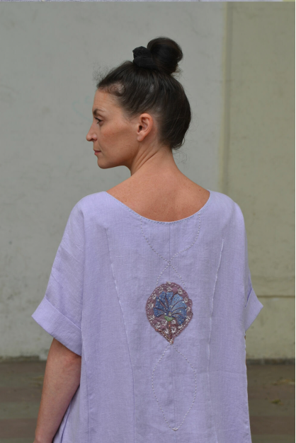 Lavender collection. Linen embroidered dress. Custom length. Long dress