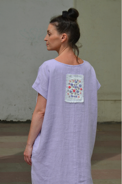 Lavender collection. Linen embroidered dress. Custom length. Long dress