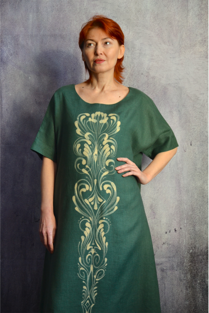 Linen dress with painting