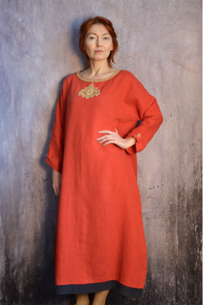 Evening collection. Linen dress. Red dress