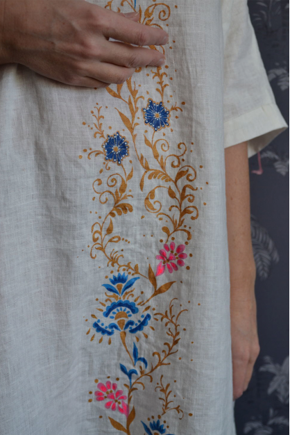 Fabulous flowers dress. Embroidered linen dress. Linen boho designer dress.