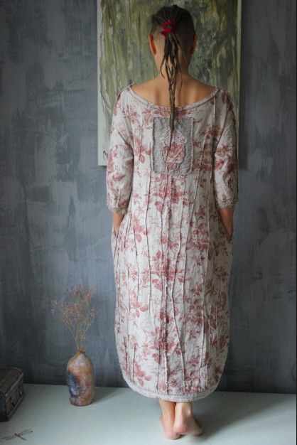 Boho style handmade linen dress. Old England. Embroidery linen dress. custom size